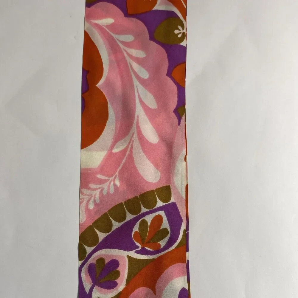 Orange Green Purple Pink White Double Sided 100% Silk Ponytail Scarf 48” X 4”